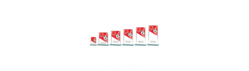 MUSTANG RED/SILVER FOOTBALL GLASS TROPHY -  6 SIZES - 8CM - 18CM